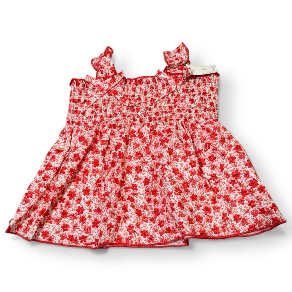 Vintage WonderKids Red Floral Smocked Dress 24 Months